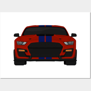 Shelby GT500 2020 Rapid-Red + Kona-Blue Stripes Posters and Art